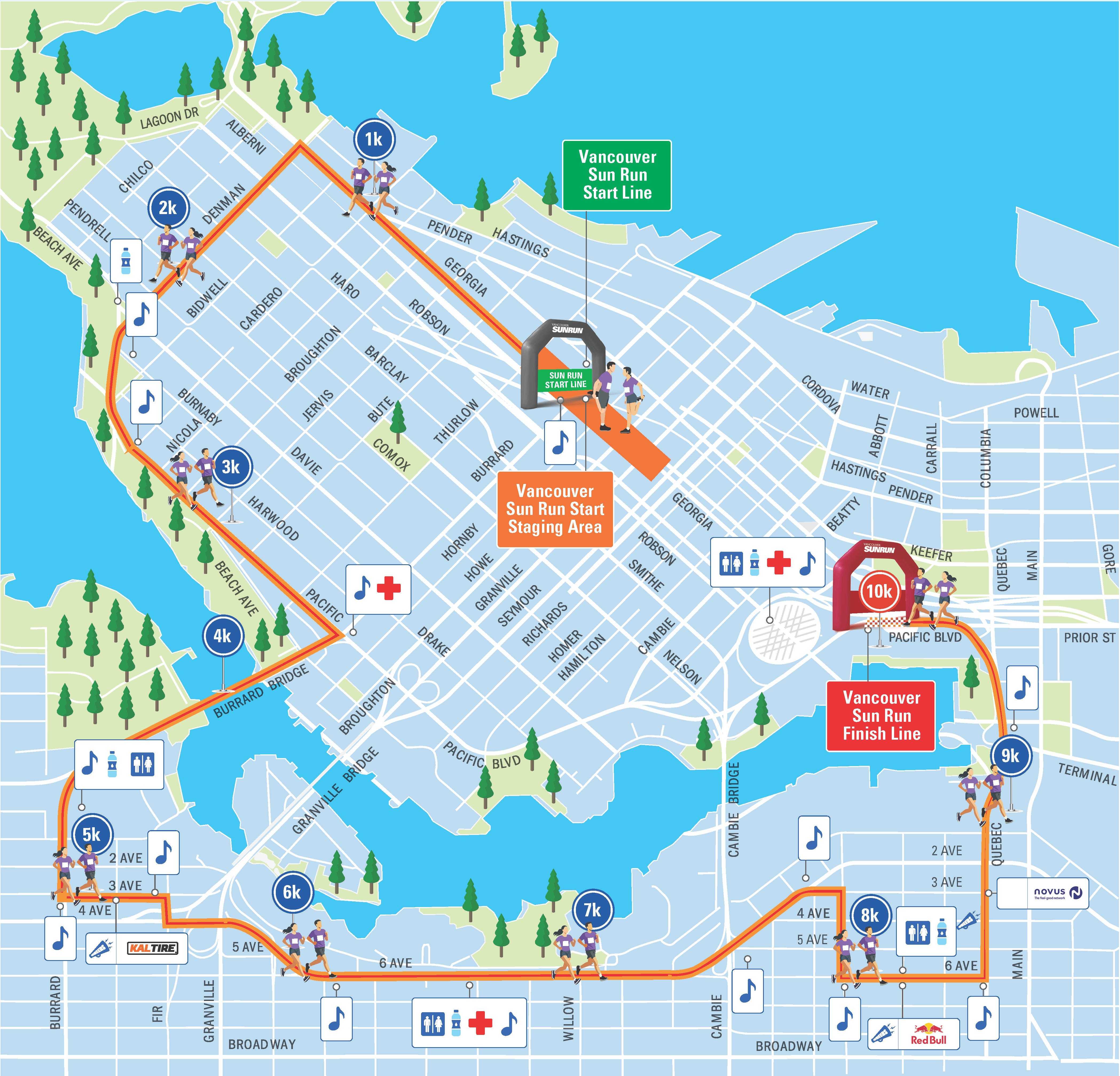 Vancouver Sun Run 10K course map.
